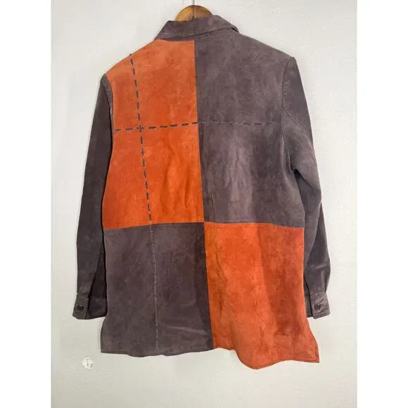 Vtg Jerry Lewis Womens Patchwork Leather Jacket Sz S Boxy Rodeo Western Longer - Picture 3 of 9